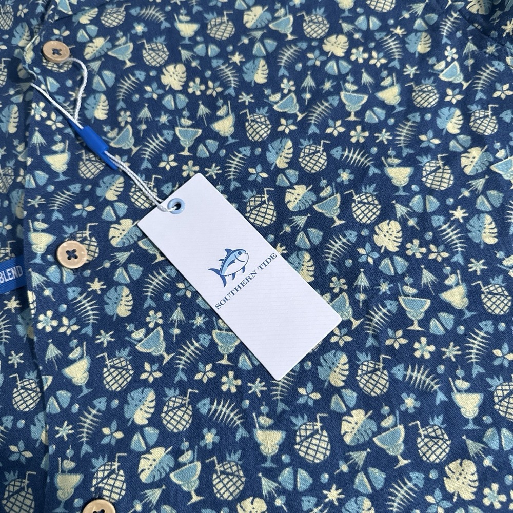 NEW Southern Tide Men's Small Linen Blend Bad & Boozy Cocktail Hawaiian Shirt S